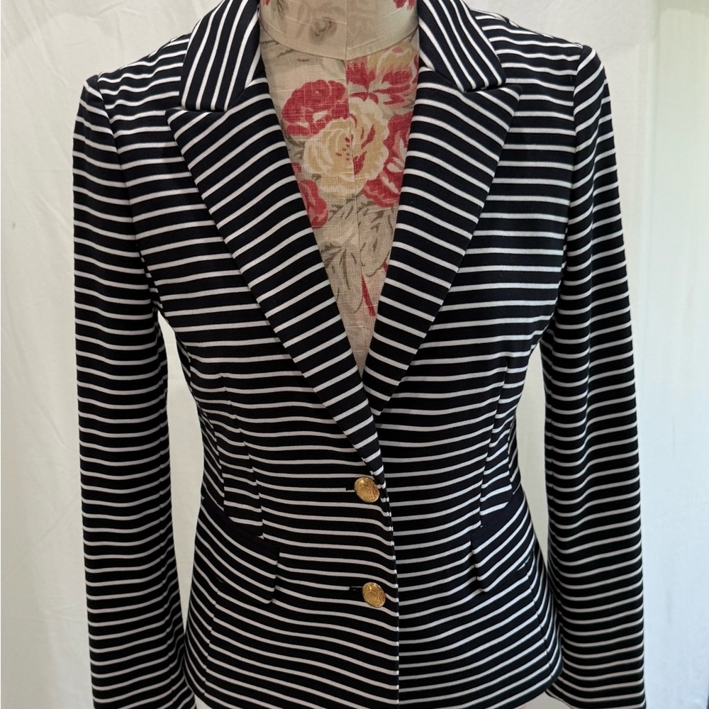Women's Black and White Striped Blazer